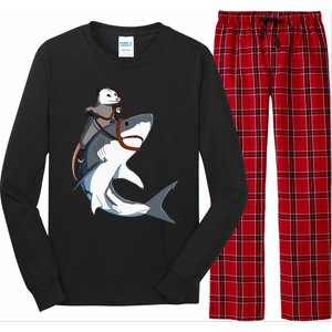 Funny Opossum Riding Shark Long Sleeve Pajama Set