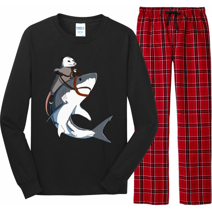 Funny Opossum Riding Shark Long Sleeve Pajama Set