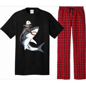 Funny Opossum Riding Shark Pajama Set