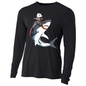 Funny Opossum Riding Shark Cooling Performance Long Sleeve Crew