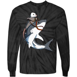 Funny Opossum Riding Shark Tie-Dye Long Sleeve Shirt