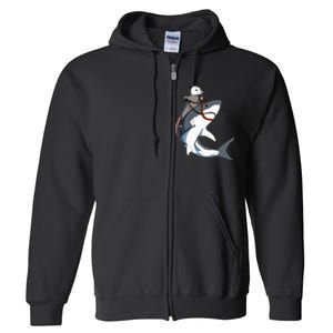 Funny Opossum Riding Shark Full Zip Hoodie