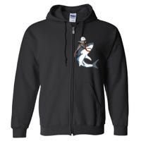 Funny Opossum Riding Shark Full Zip Hoodie