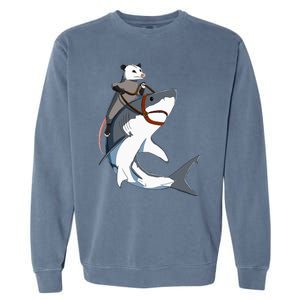 Funny Opossum Riding Shark Garment-Dyed Sweatshirt