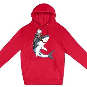 Funny Opossum Riding Shark Premium Pullover Hoodie