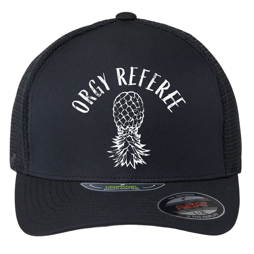 Funny Orgy Referee Upside Down Pineapple Swinger Flexfit Unipanel Trucker Cap