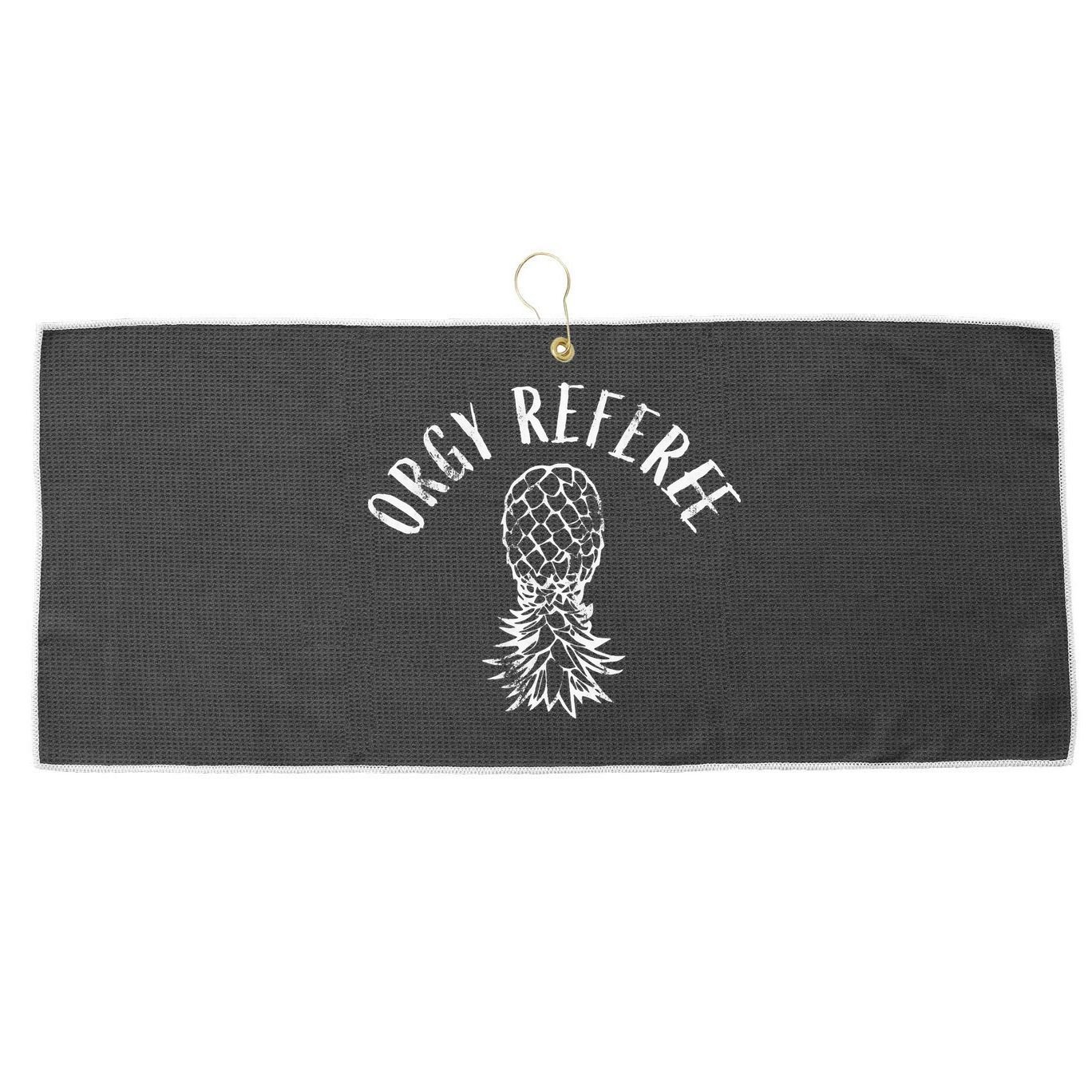 Funny Orgy Referee Upside Down Pineapple Swinger Large Microfiber Waffle Golf Towel
