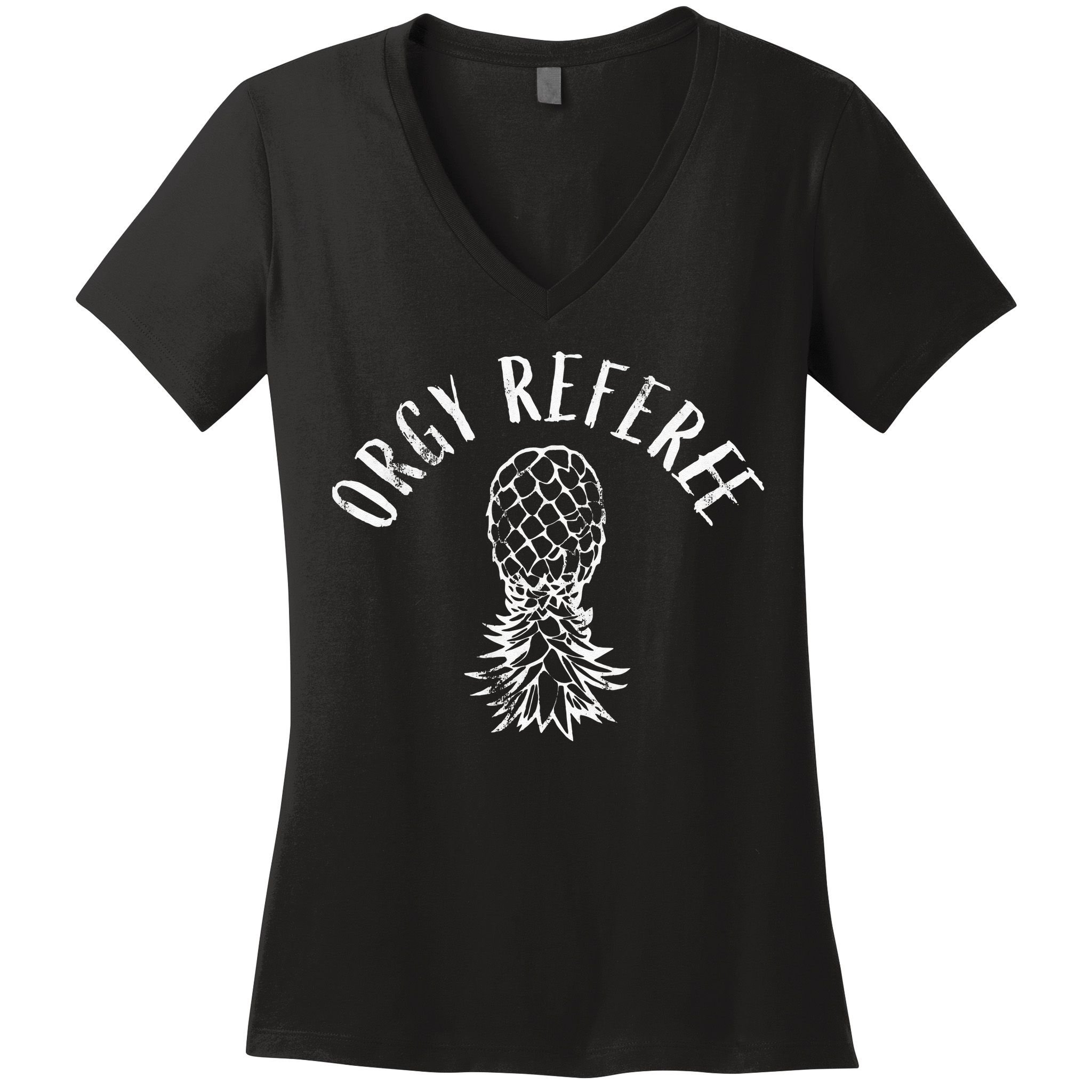 Funny Orgy Referee Upside Down Pineapple Swinger Women's V-Neck T-Shirt