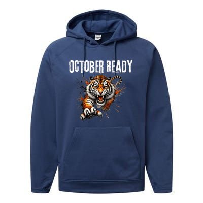 Funny October Ready For Ready Tiger Letter D Tiger October Performance Fleece Hoodie