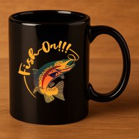 Fish On!!! Rainbow Trout Fishing Funny Gift 11oz C Handle Ceramic Mug