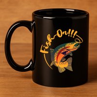 Fish On!!! Rainbow Trout Fishing Funny Gift 11oz C Handle Ceramic Mug
