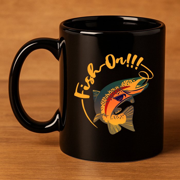Fish On!!! Rainbow Trout Fishing Funny Gift 11oz C Handle Ceramic Mug