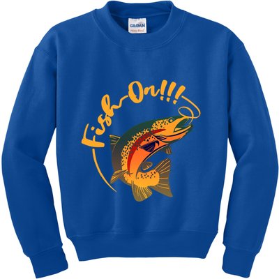 Fish On!!! Rainbow Trout Fishing Funny Gift Kids Sweatshirt