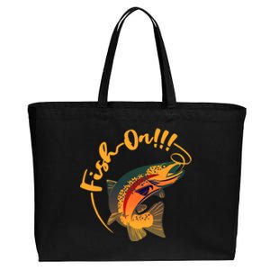 Fish On!!! Rainbow Trout Fishing Funny Gift Cotton Canvas Jumbo Tote