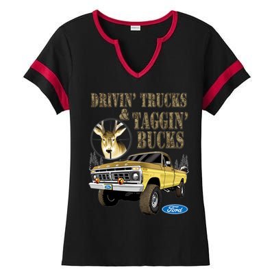 Ford Drivin Trucks & Taggin Bucks Ladies Halftime Notch Neck Tee