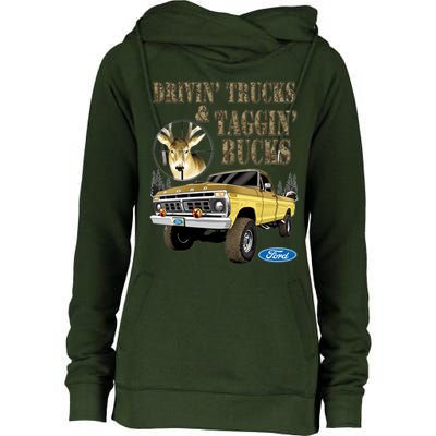 Ford Drivin Trucks & Taggin Bucks Womens Funnel Neck Pullover Hood