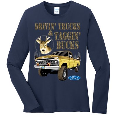 Ford Drivin Trucks & Taggin Bucks Ladies Long Sleeve Shirt