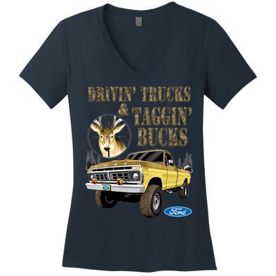 Ford Drivin Trucks & Taggin Bucks Women's V-Neck T-Shirt