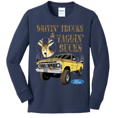 Ford Drivin Trucks & Taggin Bucks Kids Long Sleeve Shirt