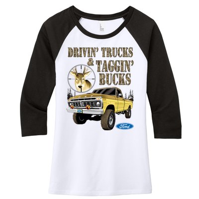 Ford Drivin Trucks & Taggin Bucks Women's Tri-Blend 3/4-Sleeve Raglan Shirt