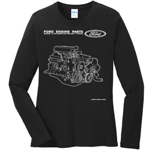 Ford Engine Parts Ladies Long Sleeve Shirt