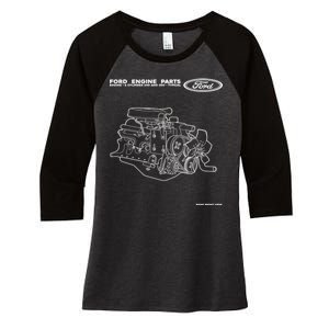 Ford Engine Parts Women's Tri-Blend 3/4-Sleeve Raglan Shirt