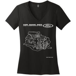 Ford Engine Parts Women's V-Neck T-Shirt