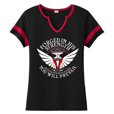 Forged In His Strength Ladies Halftime Notch Neck Tee