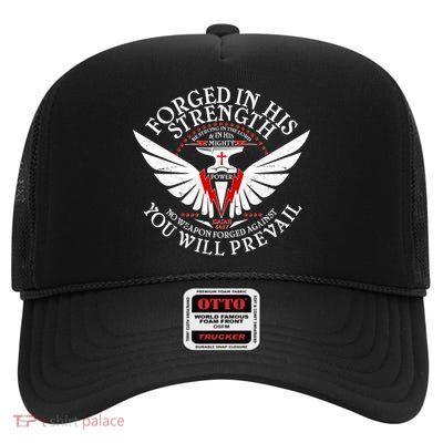 Forged In His Strength High Crown Mesh Back Trucker Hat