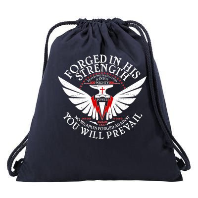 Forged In His Strength Drawstring Bag