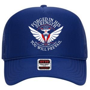 Forged In His Strength High Crown Mesh Back Trucker Hat