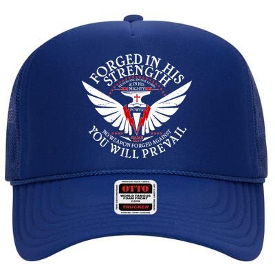 Forged In His Strength High Crown Mesh Back Trucker Hat