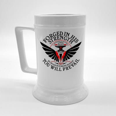 Forged In His Strength Beer Stein