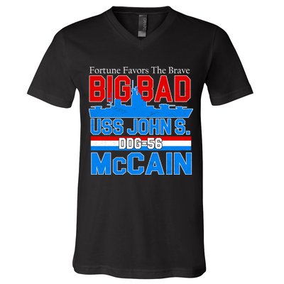 Fortune Favors The Brave DDG-56 USS John S. McCain V-Neck T-Shirt