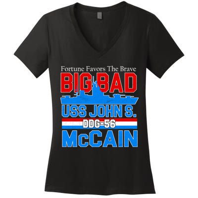 Fortune Favors The Brave DDG-56 USS John S. McCain Women's V-Neck T-Shirt