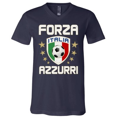 Forza Azzurri Italia Italy Shield Logo Soccer Team V-Neck T-Shirt