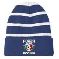 Forza Azzurri Italia Italy Shield Logo Soccer Team Striped Beanie with Solid Band