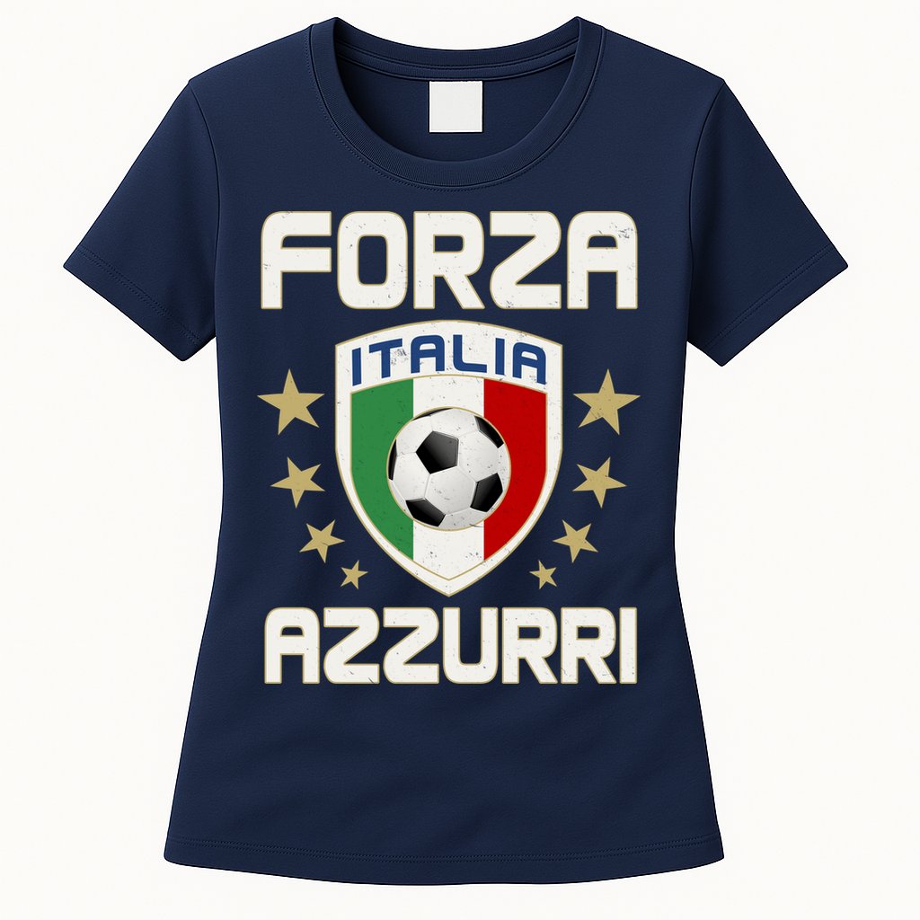 Forza Azzurri Italia Italy Shield Logo Soccer Team Womens T-Shirt