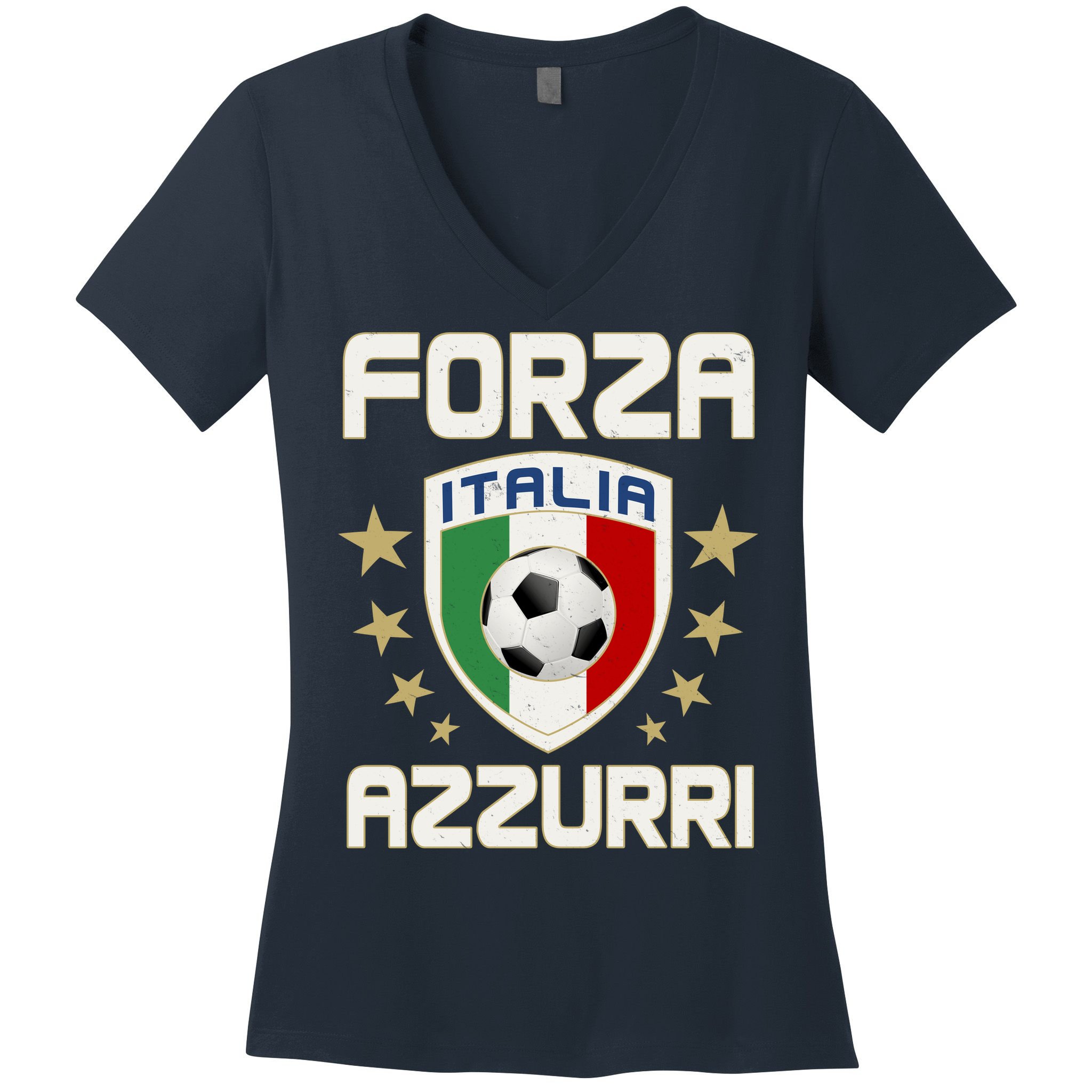 Forza Azzurri Italia Italy Shield Logo Soccer Team Women's V-Neck T-Shirt