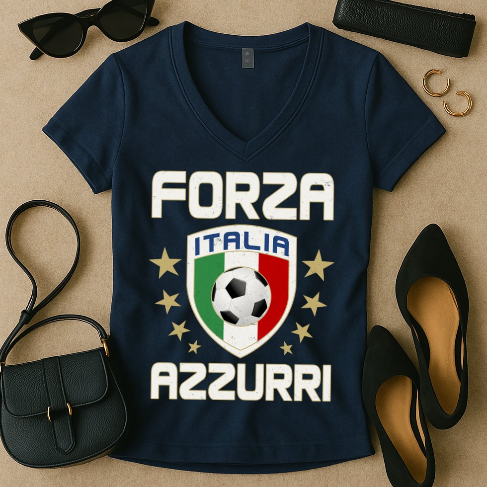 Forza Azzurri Italia Italy Shield Logo Soccer Team Women's V-Neck T-Shirt