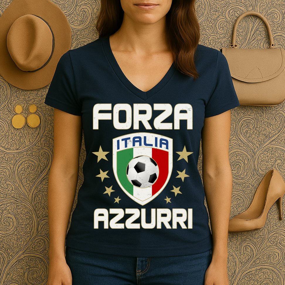 Forza Azzurri Italia Italy Shield Logo Soccer Team Women's V-Neck T-Shirt