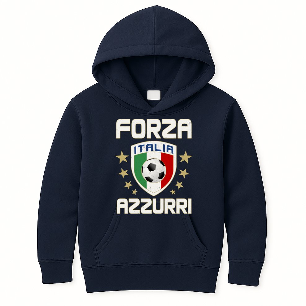 Forza Azzurri Italia Italy Shield Logo Soccer Team Kids Hoodie