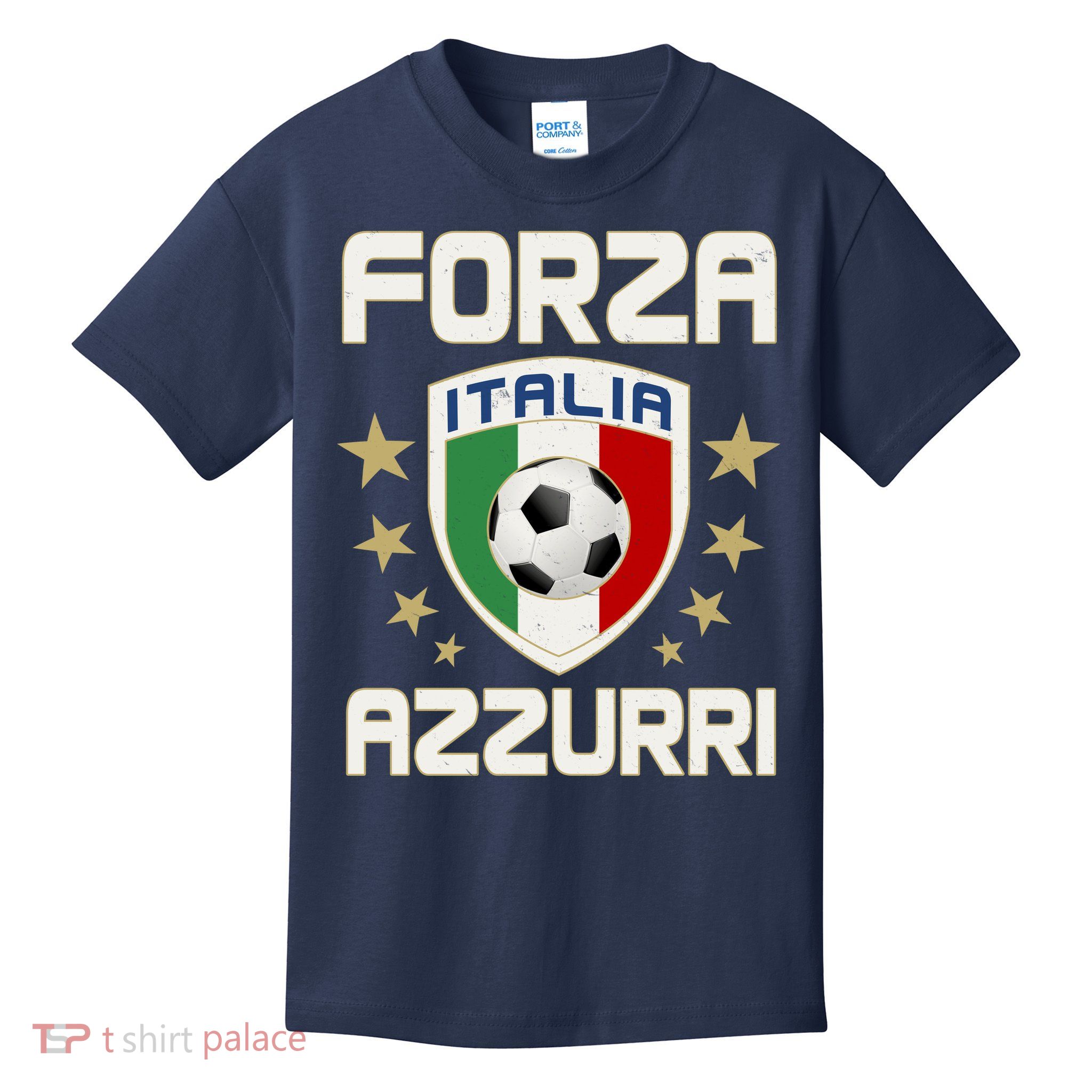Forza Azzurri Italia Italy Shield Logo Soccer Team Kids T-Shirt