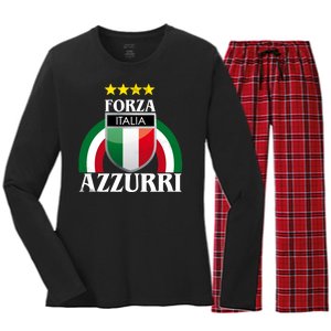 Forza Azzurri Italia Soccer Italian Team Flag 2021 Women's Long Sleeve Flannel Pajama Set 