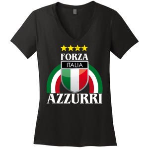 Forza Azzurri Italia Soccer Italian Team Flag 2021 Women's V-Neck T-Shirt