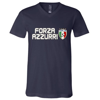 Forza Azzurri Italy Italia Soccer Team Fan Logo V-Neck T-Shirt