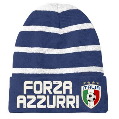 Forza Azzurri Italy Italia Soccer Team Fan Logo Striped Beanie with Solid Band