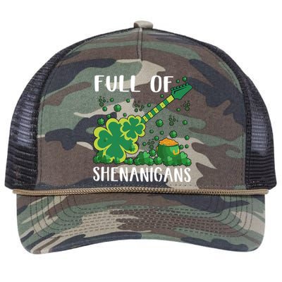 Full Of Shenanigans Saint Patrick's Day Lover Gift For Musician Guitar Player Retro Rope Trucker Hat Cap