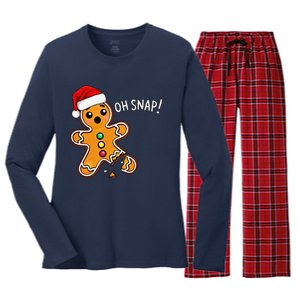 Funny Oh Snap Christmas Gingerbread With Santa Hat Women's Long Sleeve Flannel Pajama Set 