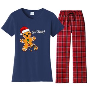 Funny Oh Snap Christmas Gingerbread With Santa Hat Women's Flannel Pajama Set